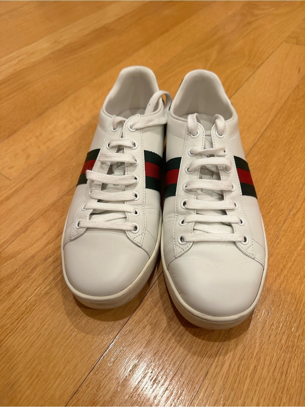 Gucci Ace Sneakers White Leather Green Web Stripe EU 39.5 Authentic